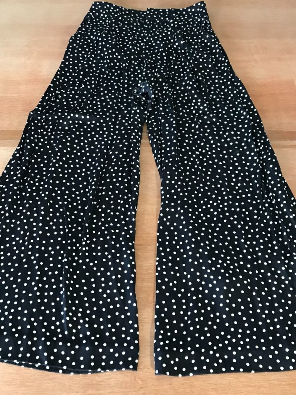 Maeve The Avery Pleated Wide Leg Trousers Women 6P Black White Polka Dot Pocket